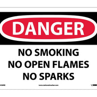 DANGER, NO SMOKING NO OPEN FLAMES NO SPARKS, 10X14, RIGID PLASTIC