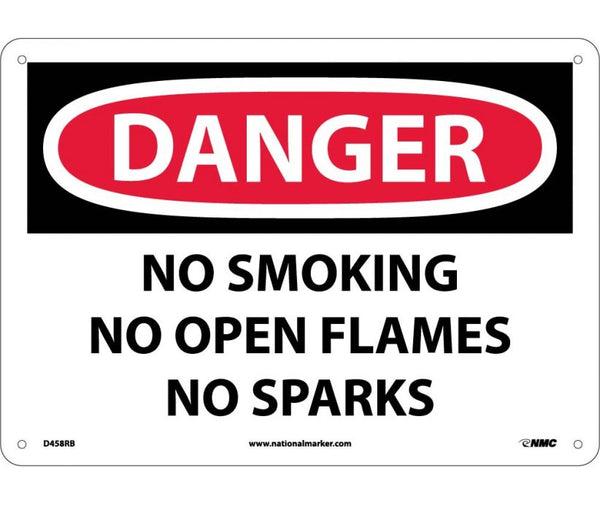 DANGER, NO SMOKING NO OPEN FLAMES NO SPARKS, 10X14, RIGID PLASTIC