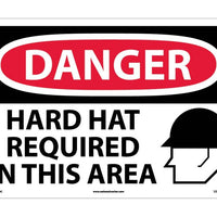 DANGER, HARD HATS REQUIRED IN THIS AREA, GRAPHIC, 14X20, .040 ALUM