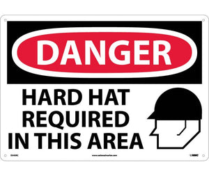 DANGER, HARD HATS REQUIRED IN THIS AREA, GRAPHIC, 14X20, RIGID PLASTIC