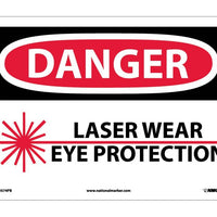 DANGER, LASER WEAR EYE PROTECTION, GRAPHIC, 10X14, PS VINYL