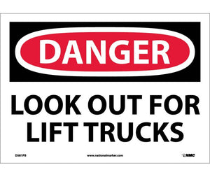 DANGER, LOOK OUT FOR LIFT TRUCKS, 10X14, PS VINYL