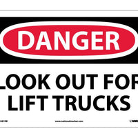 DANGER, LOOK OUT FOR LIFT TRUCKS, 10X14, RIGID PLASTIC