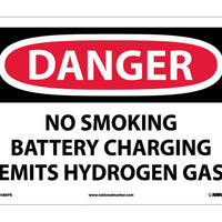 DANGER, NO SMOKING BATTERY CHARGING EMITS HYDROGEN GAS, 10X14, PS VINYL