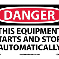 DANGER, THIS EQUIPMENT STARTS AND STOPS AUTOMATICALLY, 10X14, .040 ALUM