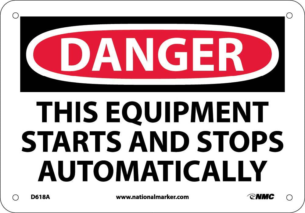 DANGER, THIS EQUIPMENT STARTS AND STOPS AUTOMATICALLY, 10X14, .040 ALUM