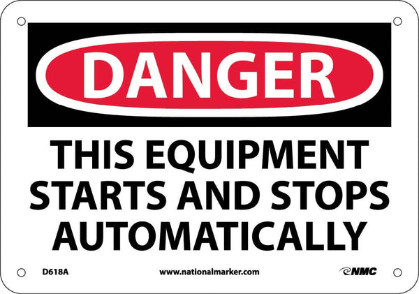 DANGER, THIS EQUIPMENT STARTS AND STOPS AUTOMATICALLY, 7x10, .040 ALUM