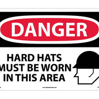 DANGER, HARD HATS MUST BE WORN IN THIS AREA, GRAPHIC, 14X20, RIGID PLASTIC