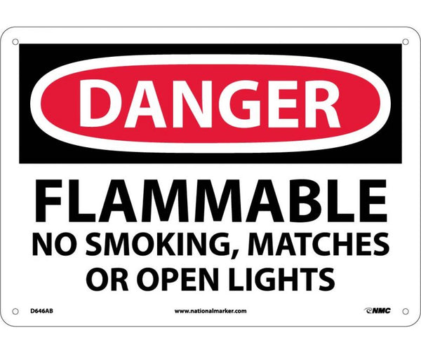 DANGER, FLAMMABLE NO SMOKING, MATCHES OR OPEN LIGHTS, 10X14, .040 ALUM