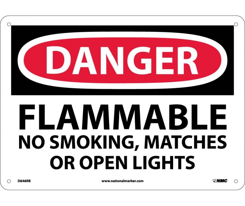 DANGER, FLAMMABLE NO SMOKING, MATCHES OR OPEN LIGHTS, 10X14, RIGID PLASTIC