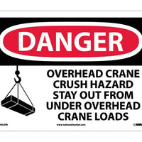 DANGER, OVERHEAD CRANE CRUSH HAZARD STAY OUT FROM UNDER OVERHEAD CRANE LOADS (GRAPHIC), 10X14, PS VINYL