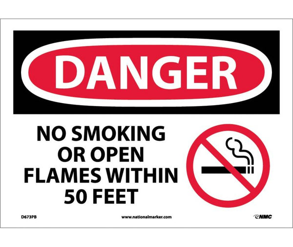 DANGER, NO SMOKING OR OPEN FLAMES WITHIN 50 FEET (GRAPHIC), 10X14, PS VINYL