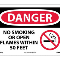 DANGER, NO SMOKING OR OPEN FLAMES WITHIN 50 FEET (GRAPHIC), 10X14, RIGID PLASTIC