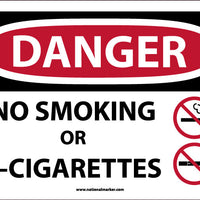 DANGER,NO SMOKING OR E-CIGARETTES, 10X14, ALUMINUM .040