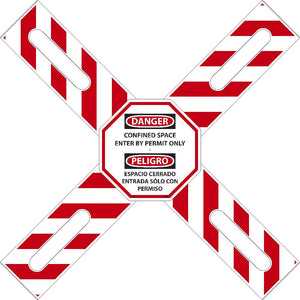 DANGER CONFINED SPACE BILINGUAL CROSS BUCK KIT, CONTAINS (2) CROSS BUCK ARMS, OCTAGONAL SIGN, FASTNER, 42" X 12", 3MM HEAVY DUTY RIGID PLASTIC