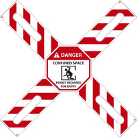 DANGER CONFINED SPACE PERMIT REQUIRED CROSS BUCK KIT, CONTAINS (2) CROSS BUCK ARMS, OCTAGONAL SIGN, (HD1) FASTNER, 42" X 12", 3MM HEAVY DUTY RIGID PLASTIC