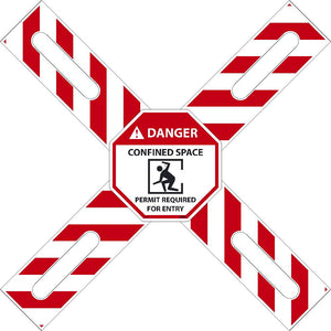 DANGER CONFINED SPACE PERMIT REQUIRED CROSS BUCK KIT, CONTAINS (2) CROSS BUCK ARMS, OCTAGONAL SIGN, (HD1) FASTNER, 42" X 12", 3MM HEAVY DUTY RIGID PLASTIC