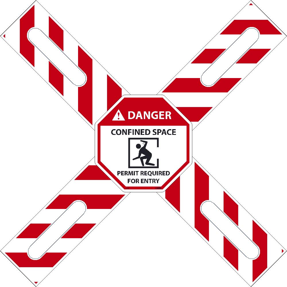 DANGER CONFINED SPACE PERMIT REQUIRED CROSS BUCK KIT, CONTAINS (2) CROSS BUCK ARMS, OCTAGONAL SIGN, (HD1) FASTNER, 42