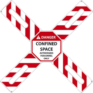 DANGER CONFINED SPACE AUTHORIZED PERSONNEL ONLY CROSS BUCK KIT, CONTAINS (2) CROSS BUCK ARMS, OCTAGONAL SIGN, HD1 FASTNER, 42" X 12", 3MM HEAVY DUTY RIGID PLASTIC