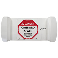 DANGER CONFINED SPACE AUTHORIZED PESONNEL ONLY MANHOLE BLOCKADE SIGN, 11.75 X 22.25, 3MM RIGID VINYL, 3 (HD1) 1/4" FASTENERS, 2 PIECE KIT