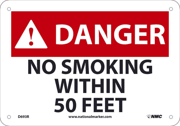 NO SMOKING WITHIN 50 FEET, 7X10, .050 RIGID PLASTIC
