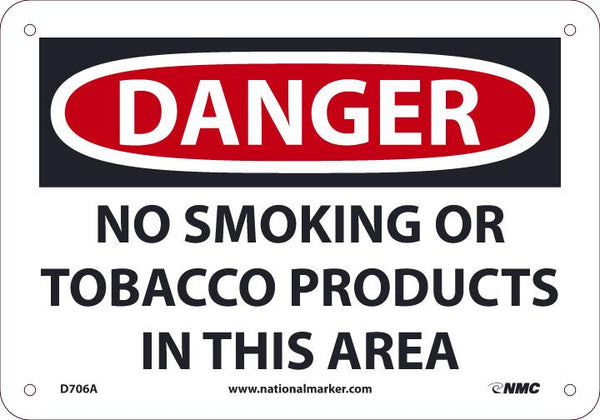 DANGER, NO SMOKING OR TOBACCO PRODUCTS IN THIS AREA, 7X10, .040 ALUM