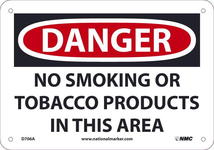 DANGER, NO SMOKING OR TOBACCO PRODUCTS IN THIS AREA, 7X10, .040 ALUM
