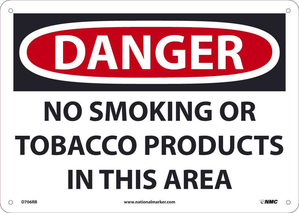 DANGER, NO SMOKING OR TOBACCO PRODUCTS IN THIS AREA, 10X14, RIGID PLASTIC