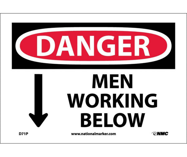 DANGER, MEN WORKING BELOW, 7X10, RIGID PLASTIC