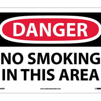 DANGER, NO SMOKING IN THIS AREA, 10X14, RIGID PLASTIC