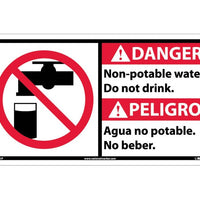 DANGER, NON-POTABLE WATER DO NOT DRINK (BILINGUAL W/GRAPHIC), 10X18, PS VINYL
