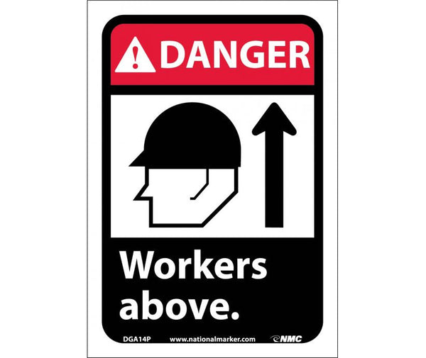 DANGER, WORKERS ABOVE (W/GRAPHIC), 14X10, RIGID PLASTIC