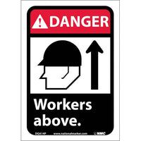 DANGER, WORKERS ABOVE (W/GRAPHIC), 10X7, RIGID PLASTIC