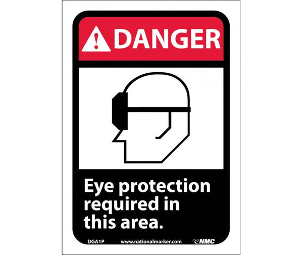 DANGER, EYE PROTECTION REQUIRED IN THIS AREA (W/GRAPHIC), 10X7, RIGID PLASTIC