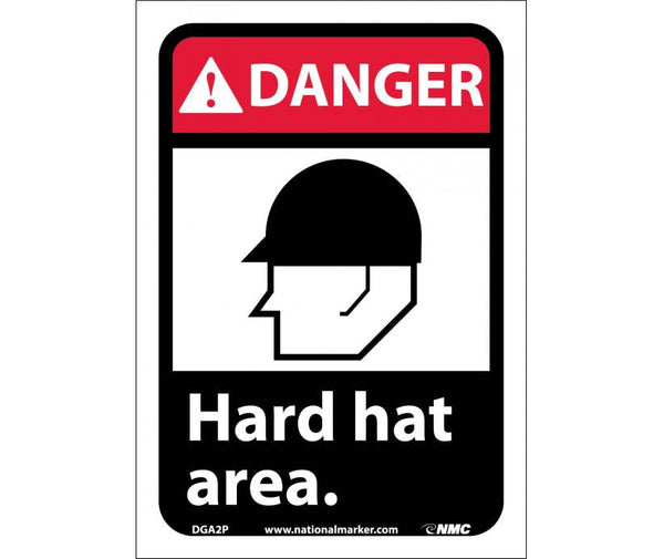 DANGER, HARD HAT AREA (W/GRAPHIC), 14X10, RIGID PLASTIC