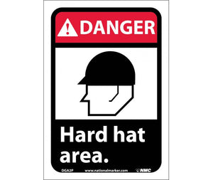 DANGER, HARD HAT AREA (W/GRAPHIC), 10X7, RIGID PLASTIC