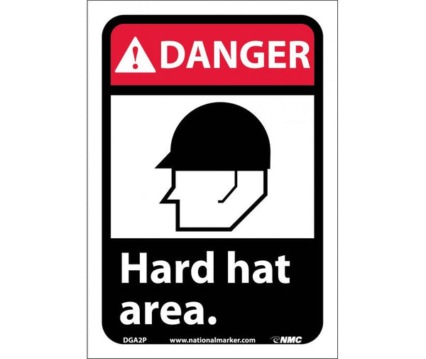 DANGER, HARD HAT AREA (W/GRAPHIC), 14X10, PS VINYL