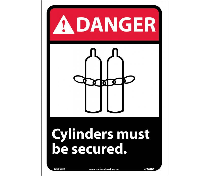 DANGER, CYLINDERS MUST BE SECURED, 14X10, PS VINYL