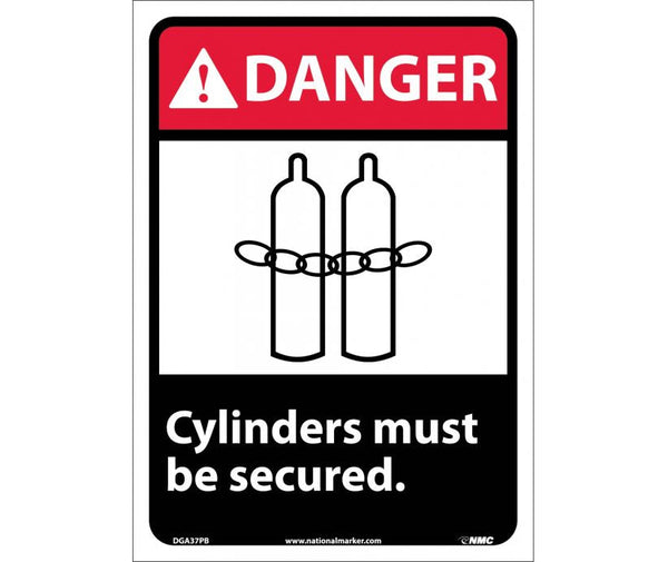 DANGER, CYLINDERS MUST BE SECURED, 14X10, .040 ALUM