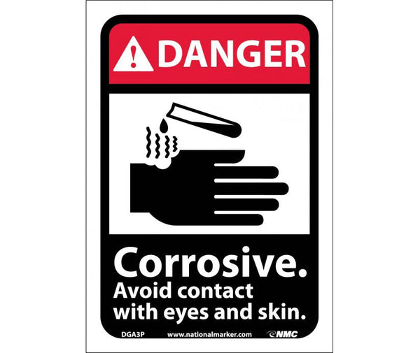 DANGER, CORROSIVE AVOID CONTACT WITH EYES AND SKIN (W/GRAPHIC), 14X10, PS VINYL