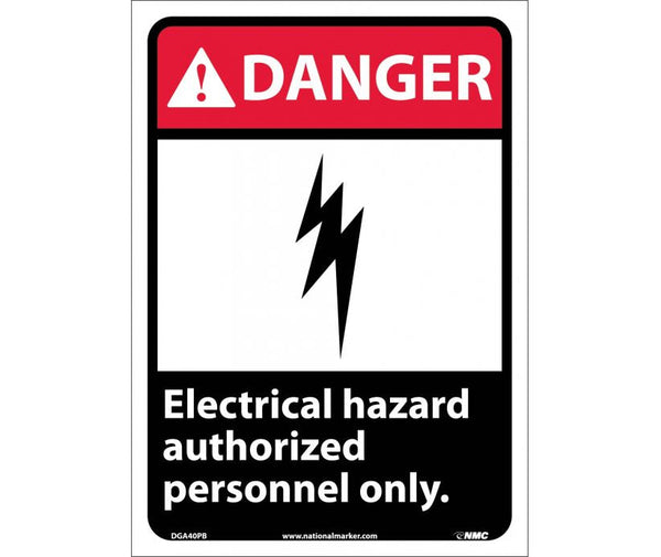 DANGER, ELECTRICAL HAZARD AUTHORIZED PERSONNEL ONLY, 14X10, RIGID PLASTIC