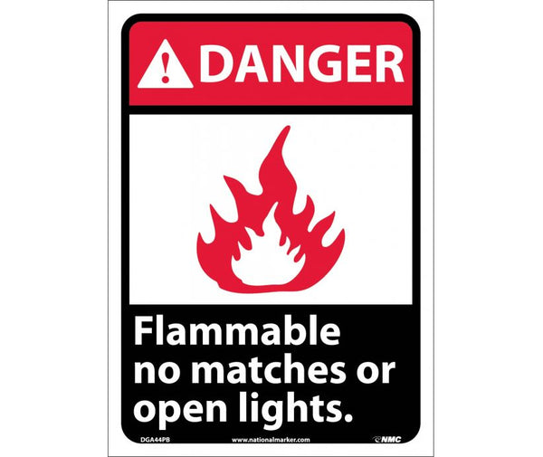 DANGER, FLAMMABLE NO MATCHES OR OPEN LIGHTS, 14X10, RIGID PLASTIC