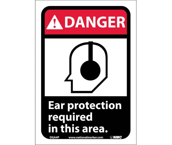 DANGER, EAR PROTECTION REQUIRED IN THIS AREA (W/GRAPHIC), 10X7, PS VINYL