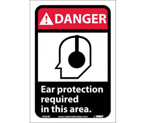 DANGER, EAR PROTECTION REQUIRED IN THIS AREA (W/GRAPHIC), 10X7, RIGID PLASTIC