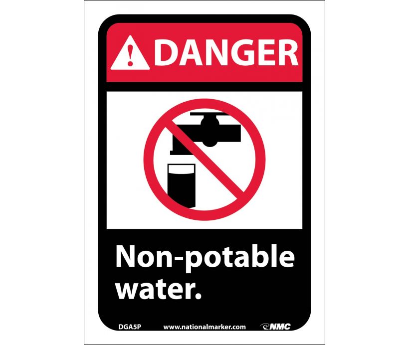 DANGER, NON-POTABLE WATER (W/GRAPHIC), 14X10, RIGID PLASTIC