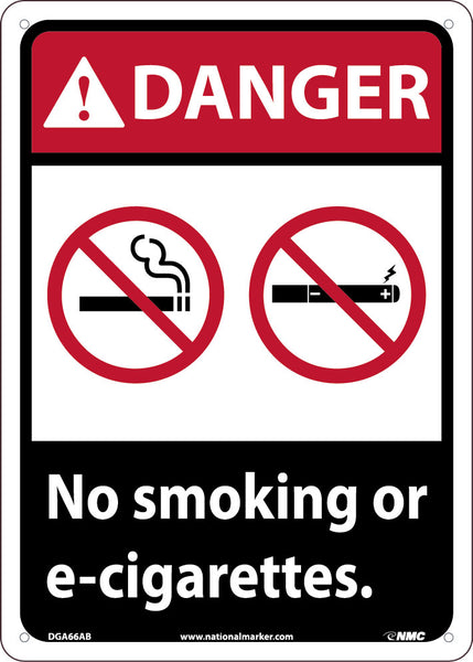 DANGER, NO SMOKING OR E-CIGARETTES, 14X10, ALUMINUM .040