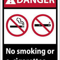 DANGER, NO SMOKING OR E-CIGARETTES, 14X10, PRESSURE SENSITIVE VINYL