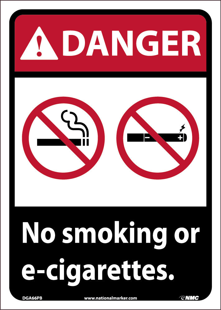 DANGER, NO SMOKING OR E-CIGARETTES, 14X10, PRESSURE SENSITIVE VINYL