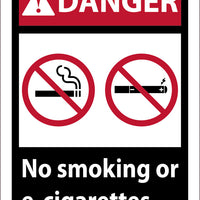 DANGER, NO SMOKING OR E-CIGARETTES, 10X7, PRESSURE SENSITIVE VINYL