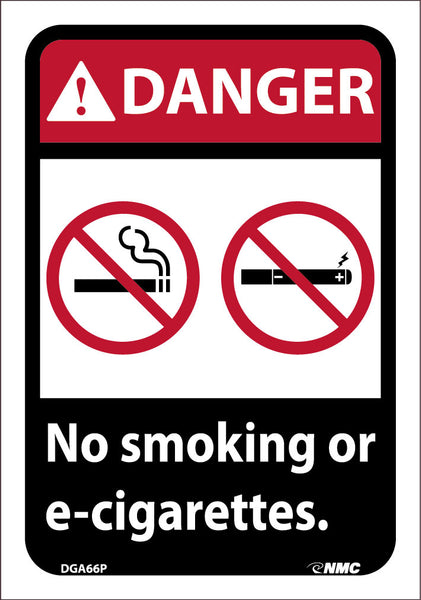 DANGER, NO SMOKING OR E-CIGARETTES, 10X7, PRESSURE SENSITIVE VINYL